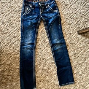Rock Revival straight leg dark wash jeans. Size 27